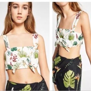 Zara NWT tropical print  tie front crop top